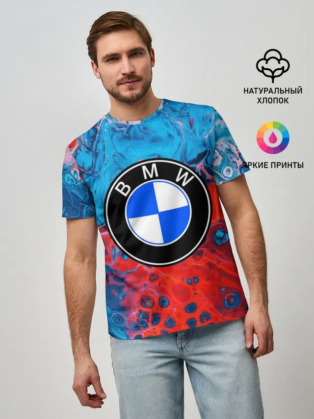 Мужская базовая футболка с принтом «BMW»