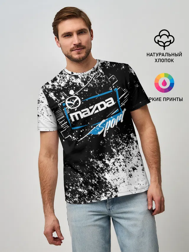 Мужская базовая футболка с принтом «Mazda — MAZDA SPORT»