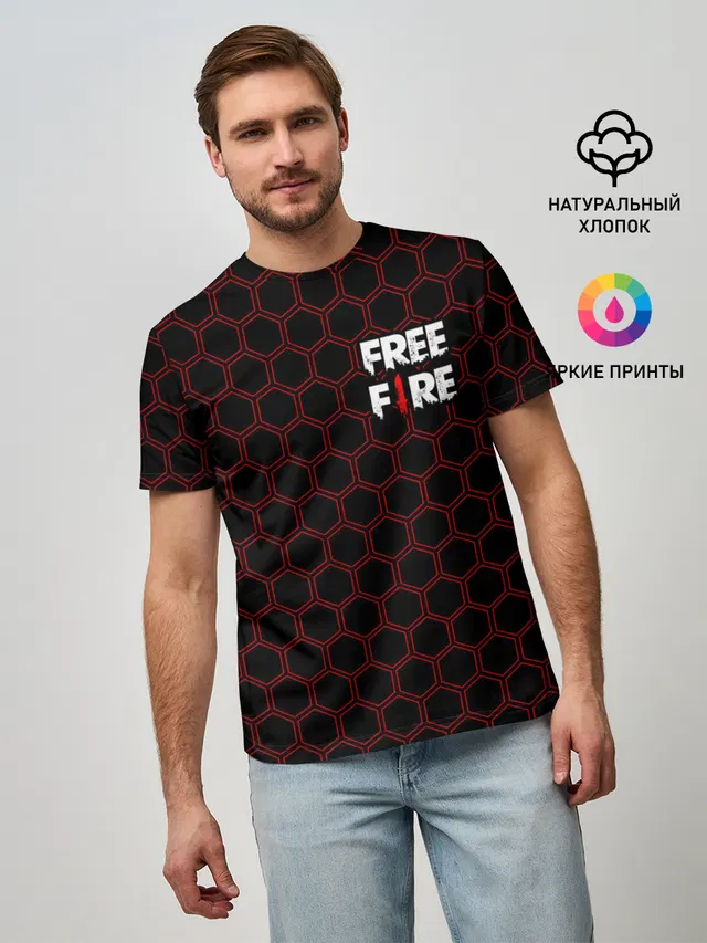 Мужская базовая футболка с принтом «Honeycomb pattern — FREE FIRE — ФРИ ФАЕР»