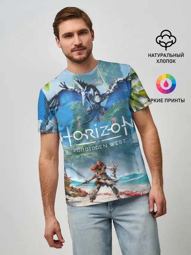 Мужская базовая футболка с принтом «Horizon Zero Dawn — Horizon Forbidden West»