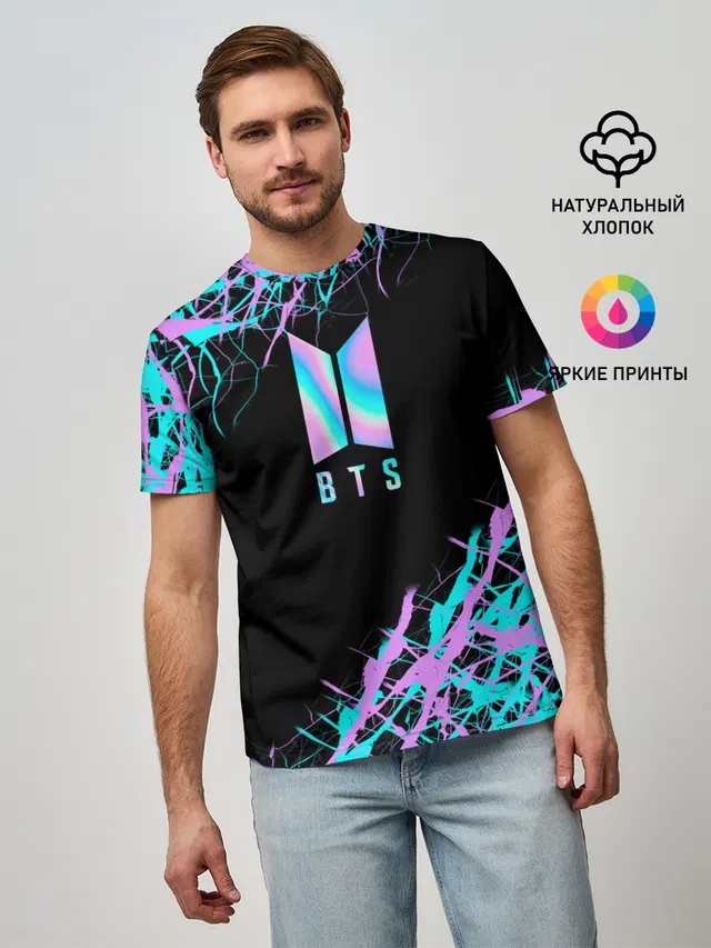 Мужская базовая футболка с принтом «BTS»