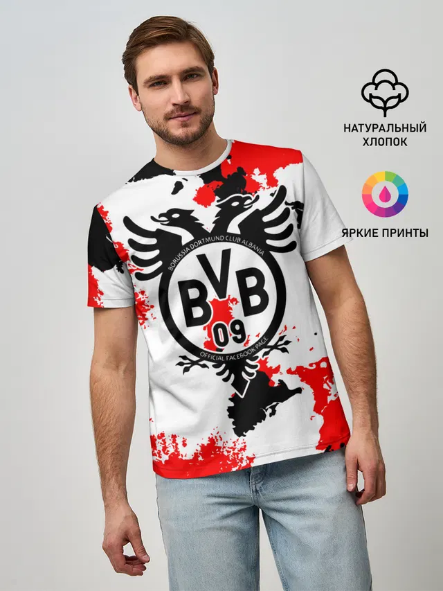 Мужская базовая футболка с принтом «Double-headed eagle — FC Borussia»