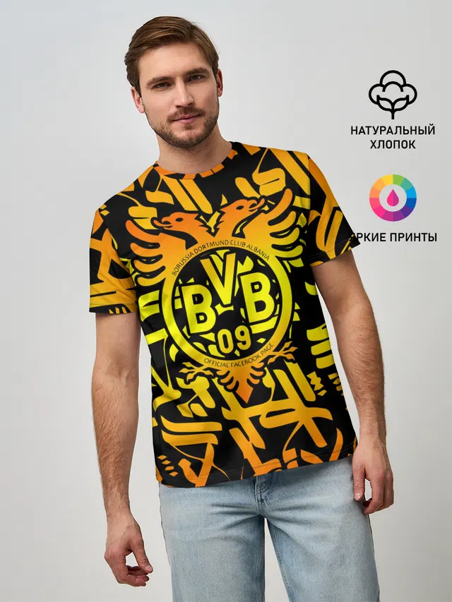 Мужская базовая футболка с принтом «Double-headed eagle — FC Borussia»
