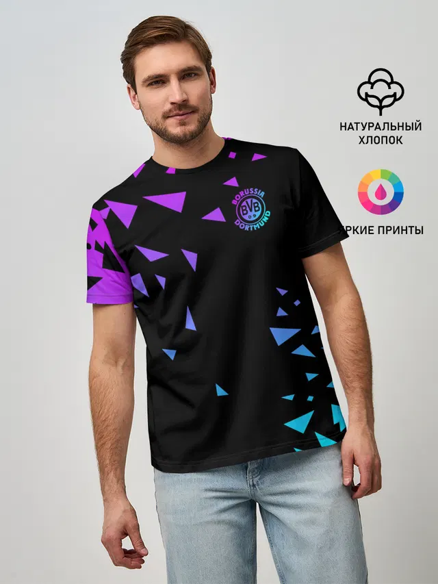 Мужская базовая футболка с принтом «Geometric pattern — FC Borussia»