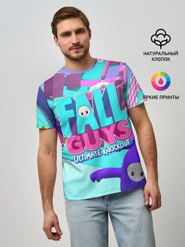 Мужская базовая футболка с принтом «Fall Guys»