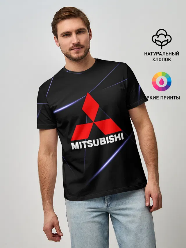 Мужская базовая футболка с принтом «Mitsubishi»