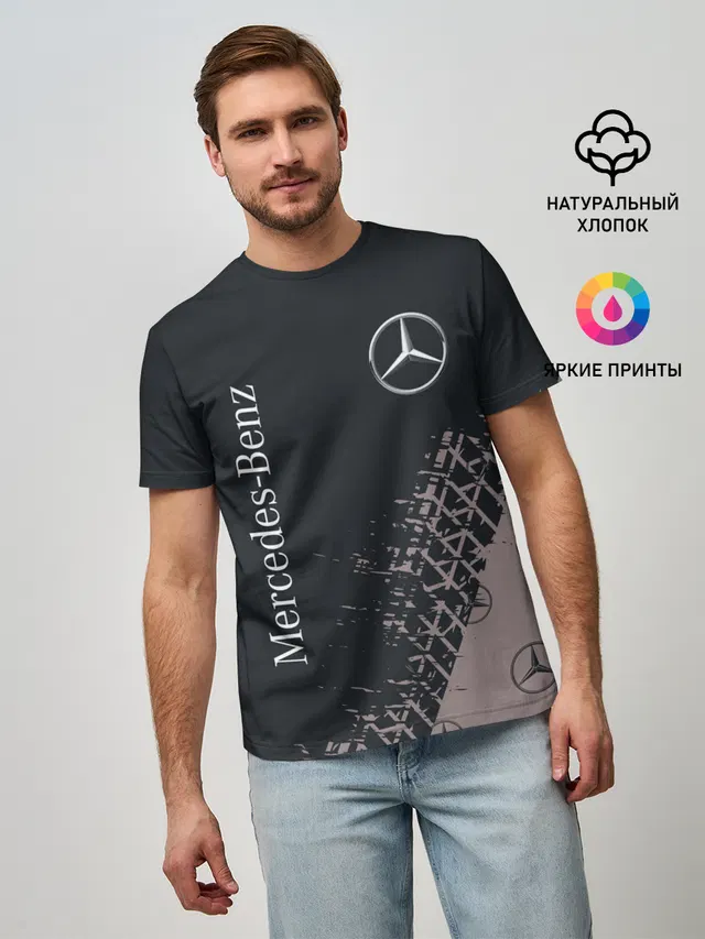 Мужская базовая футболка с принтом «Merсedes — MERCEDES — МЕРСЕДЕС»