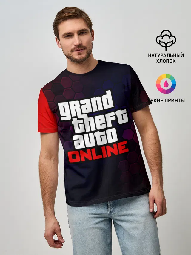 Мужская базовая футболка с принтом «GTA — GTA ONLINE — ГТА ОНЛАЙН»