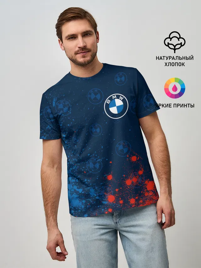 Мужская базовая футболка с принтом «BMW»