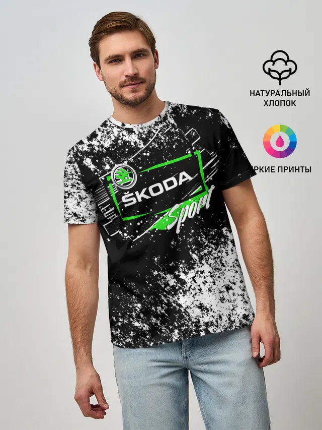 Мужская базовая футболка с принтом «Skoda — SKODA SPORT»