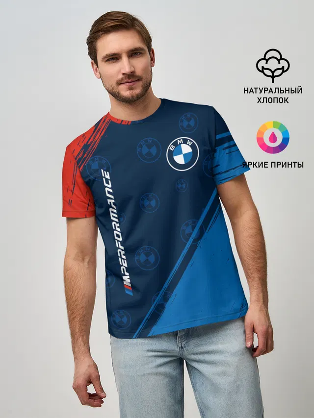 Мужская базовая футболка с принтом «BMW»