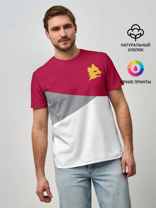 Мужская базовая футболка с принтом «Roma — AS Roma — Red Design 21/22»