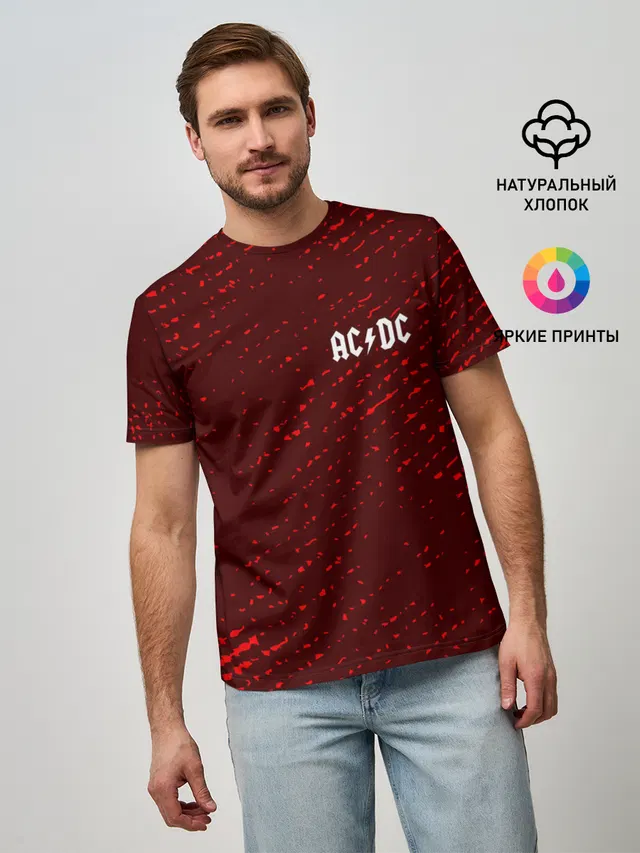 Мужская базовая футболка с принтом «Red texture — AC DС»