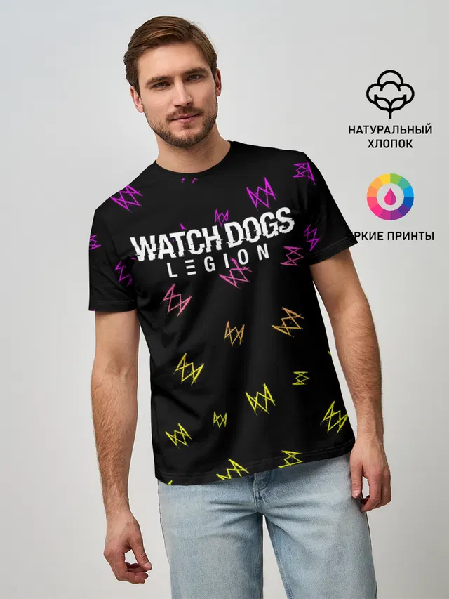 Мужская базовая футболка с принтом «Gradient — WATCH DOGS LEGION — ВОТЧ ДОГС»