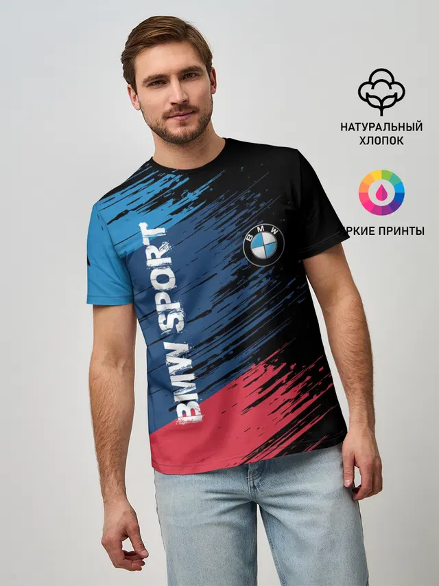 Мужская базовая футболка с принтом «BMW»