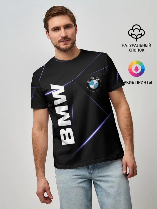Мужская базовая футболка с принтом «BMW»