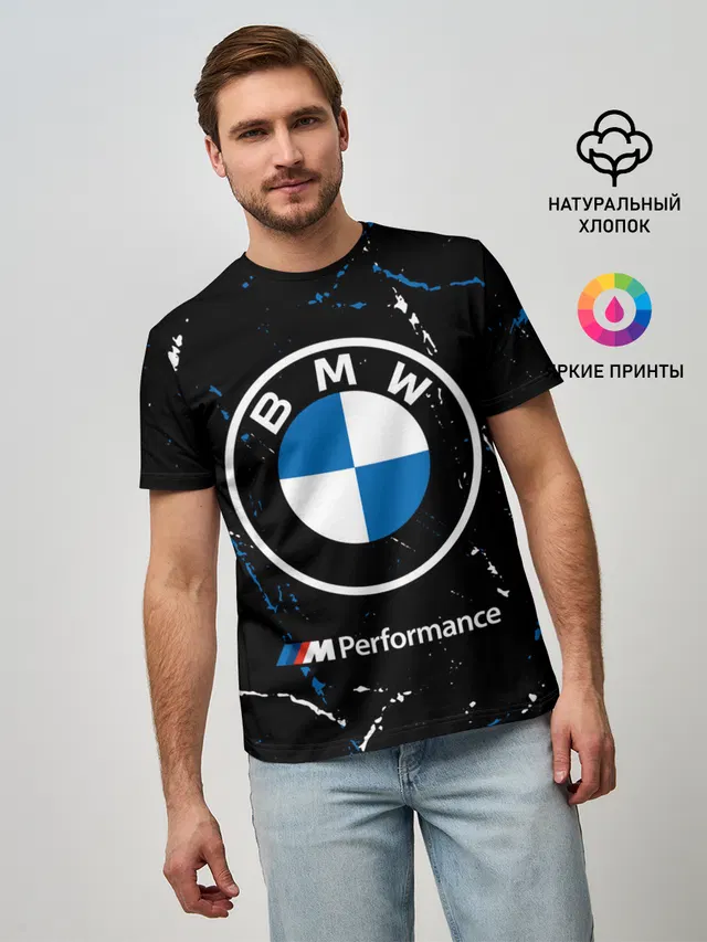 Мужская базовая футболка с принтом «BMW»