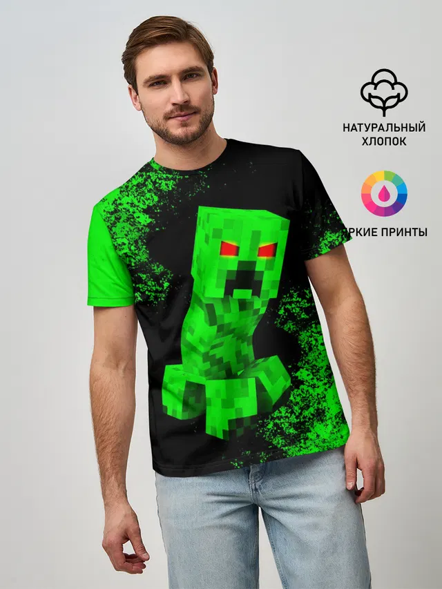 Мужская базовая футболка с принтом «Майнкрафт — MINECRAFT CREEPER»