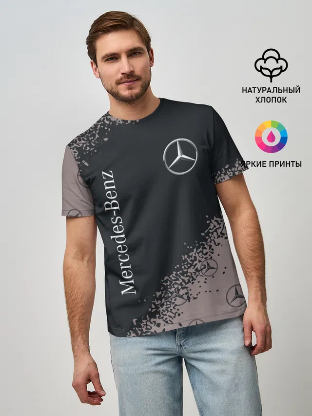 Мужская базовая футболка с принтом «Merсedes — MERCEDES — МЕРСЕДЕС»