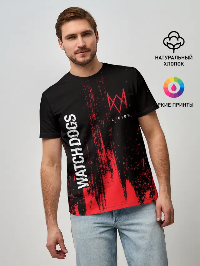Мужская базовая футболка с принтом «Watch Dogs 2 — WATCH DOGS LEGION — ВОТЧ ДОГС»