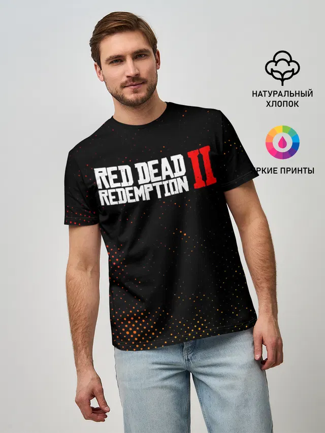 Мужская базовая футболка с принтом «Halftone — RED DEAD REDEMPTION 2»