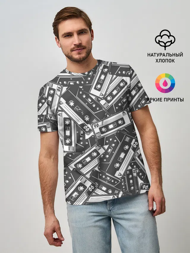 Мужская базовая футболка с принтом «Retro — retro pattern»