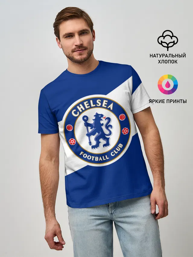 Мужская базовая футболка с принтом «Lion — Chelsea SPORT»