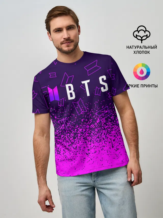 Мужская базовая футболка с принтом «BTS»