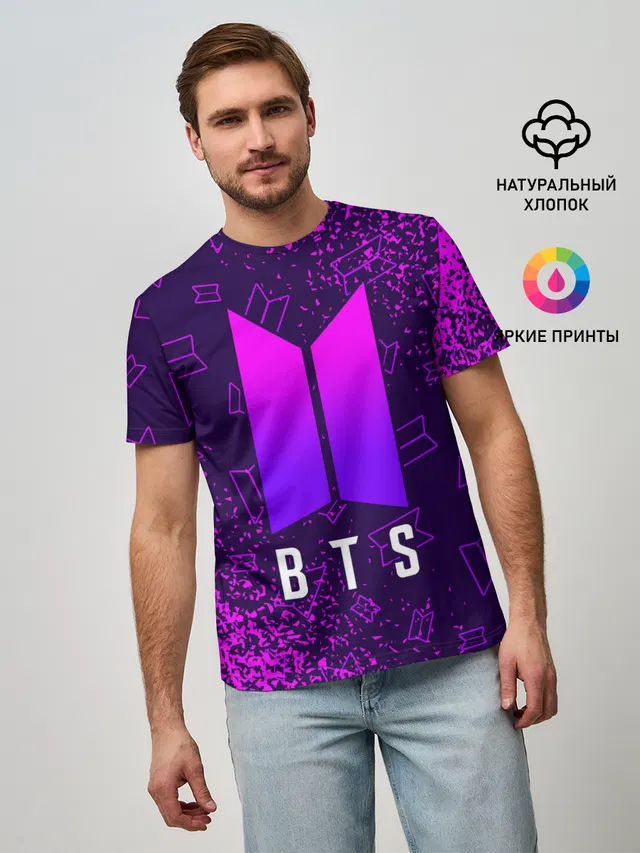 Мужская базовая футболка с принтом «BTS»