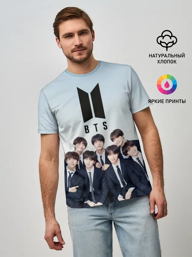 Мужская базовая футболка с принтом «BTS»