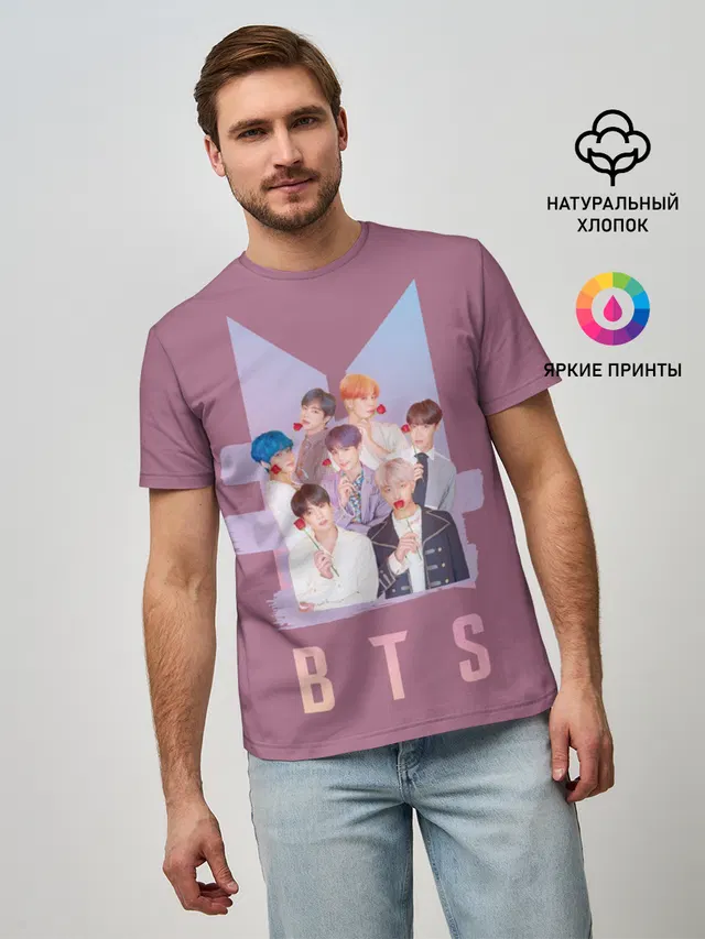 Мужская базовая футболка с принтом «BTS»