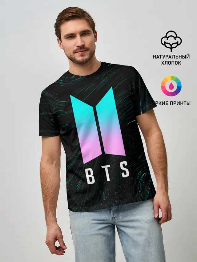 Мужская базовая футболка с принтом «BTS»