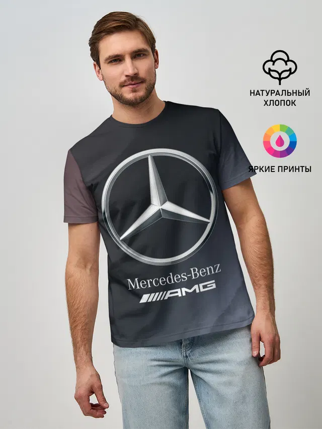 Мужская базовая футболка с принтом «Merсedes — MERCEDES — МЕРСЕДЕС»