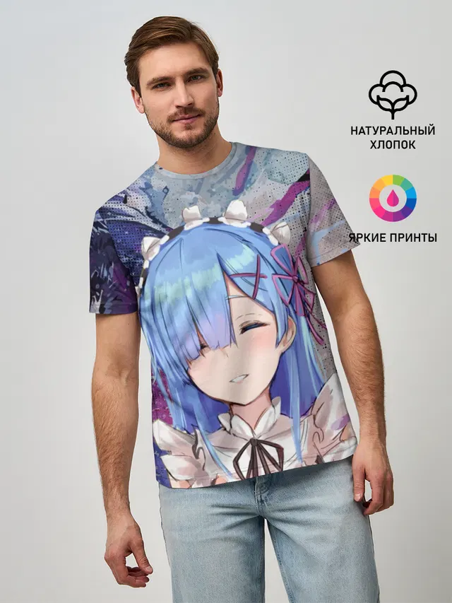 Мужская базовая футболка с принтом «Re:Zero. Жизнь с нуля в альтернативном мире — Re: Zero. Жизнь с нуля»