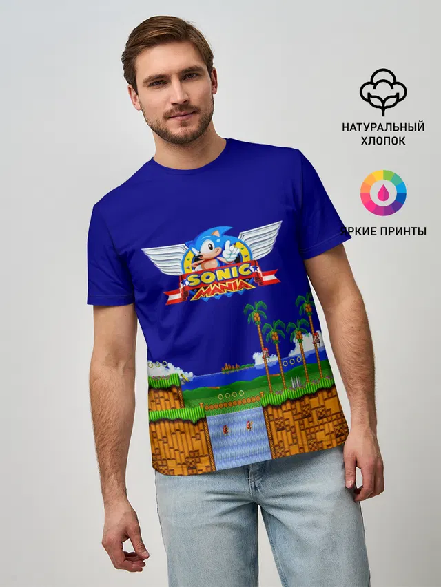 Мужская базовая футболка с принтом «Sonic Mania»