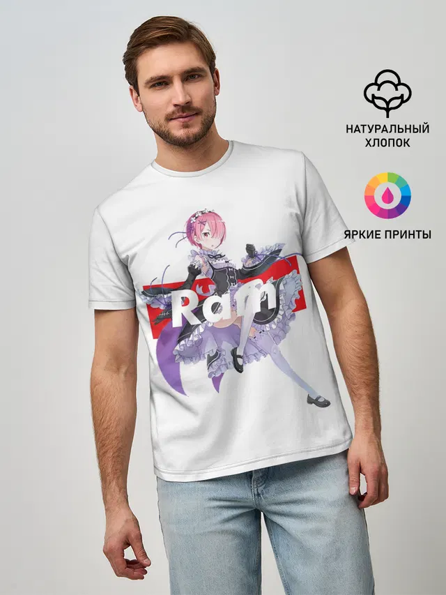 Мужская базовая футболка с принтом «Re:Zero. Жизнь с нуля в альтернативном мире — Re:Zero»