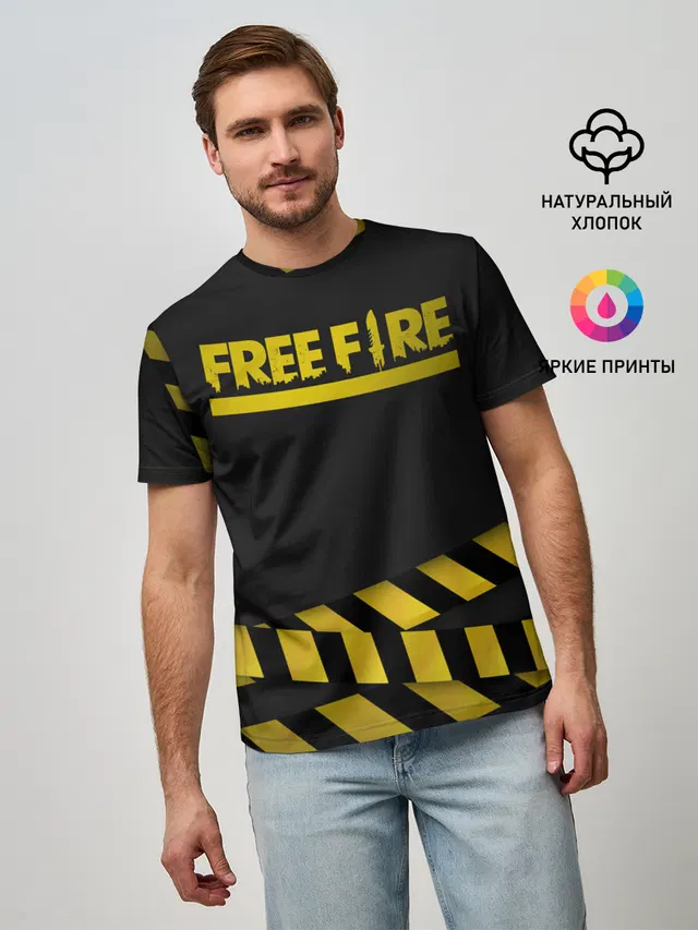 Мужская базовая футболка с принтом «Caution tape — Free Fire»