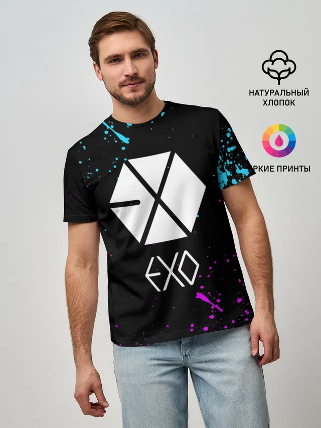 Мужская базовая футболка с принтом «Exo — EXO BAND.»