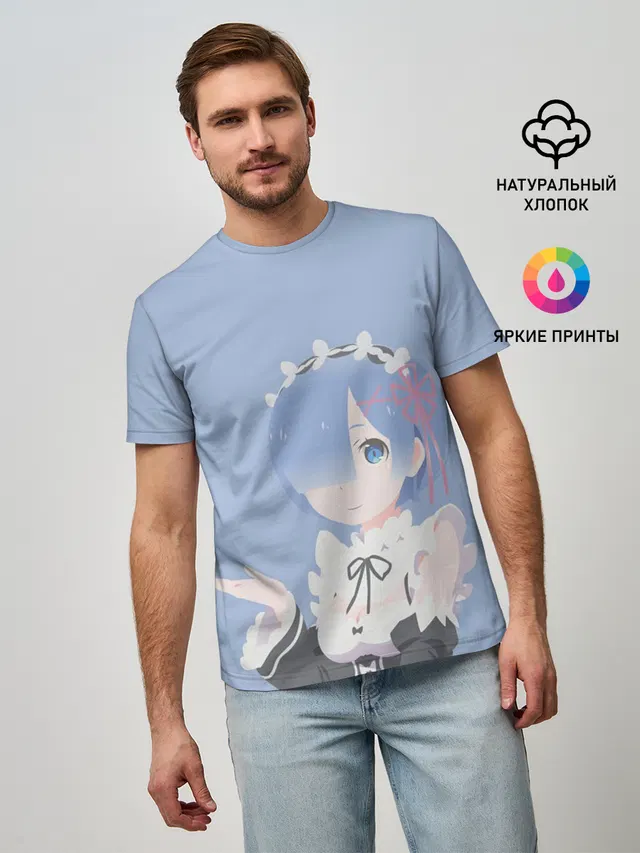 Мужская базовая футболка с принтом «Re:Zero. Жизнь с нуля в альтернативном мире — Рем»