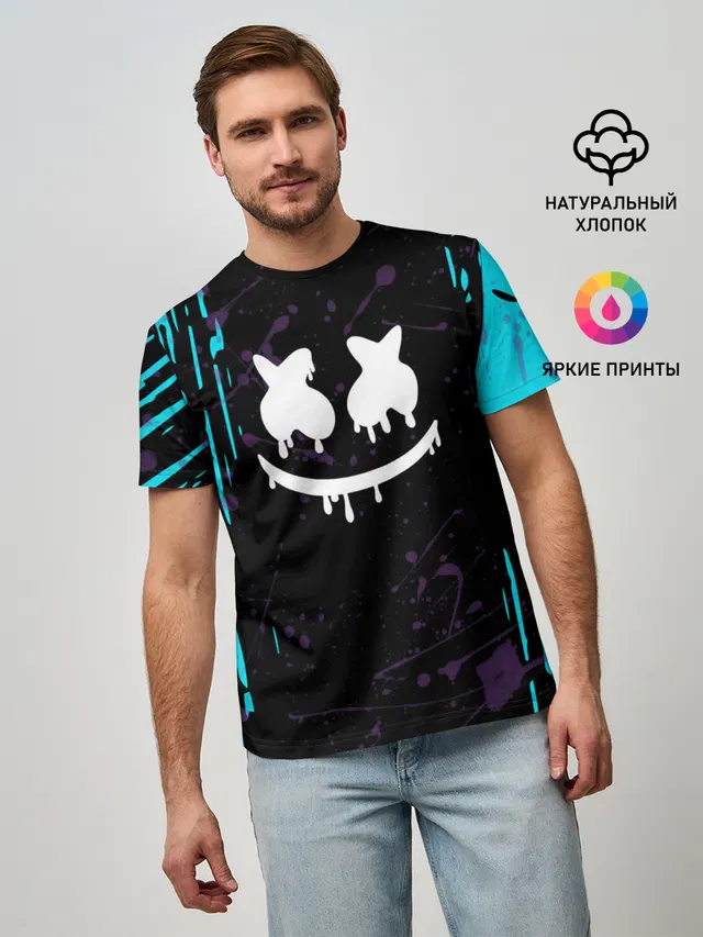 Мужская базовая футболка с принтом «Фортнайт — FORTNITE MARSHMELLO.»