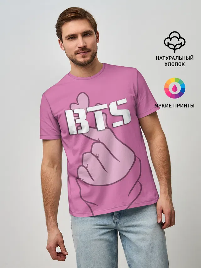 Мужская базовая футболка с принтом «BTS»