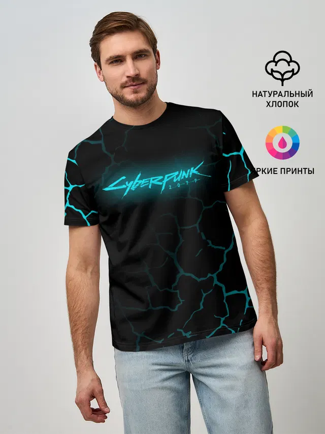 Мужская базовая футболка с принтом «Cyberpunk 2077»