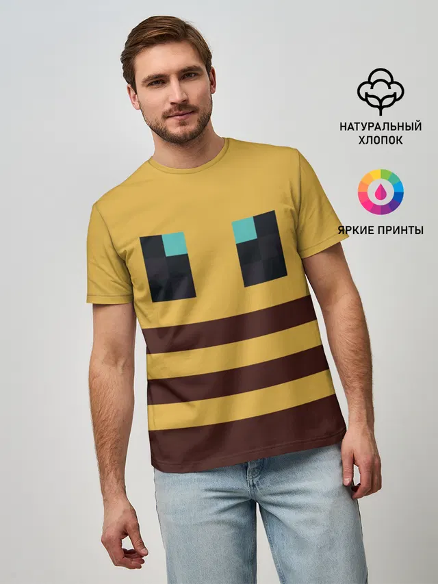 Мужская базовая футболка с принтом «Майнкрафт — Minecraft Bee»
