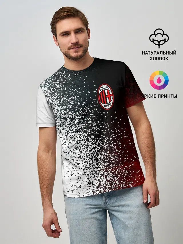 Мужская базовая футболка с принтом «Disintegration effect — AC MILAN»
