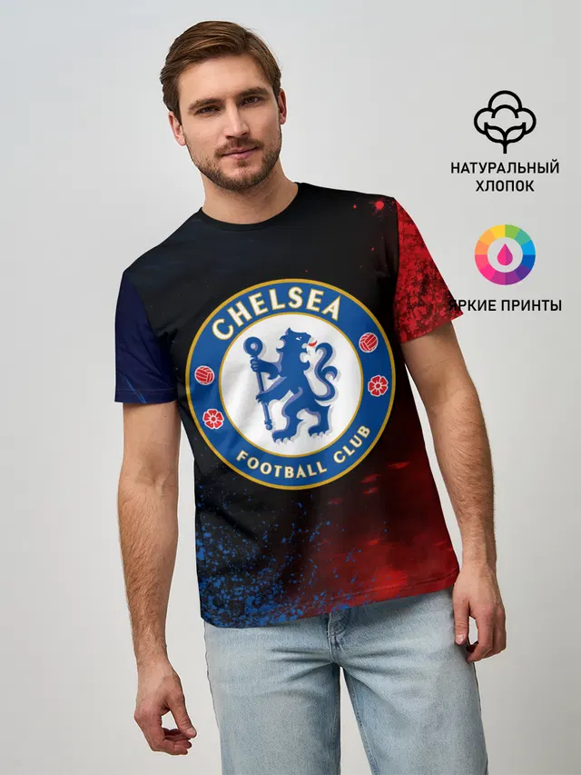 Мужская базовая футболка с принтом «Chelsea F C Челси — CHELSEA F.C.»