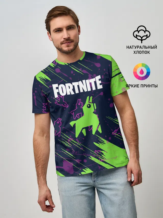 Мужская базовая футболка с принтом «Фортнайт — FORTNITE LAMA.»
