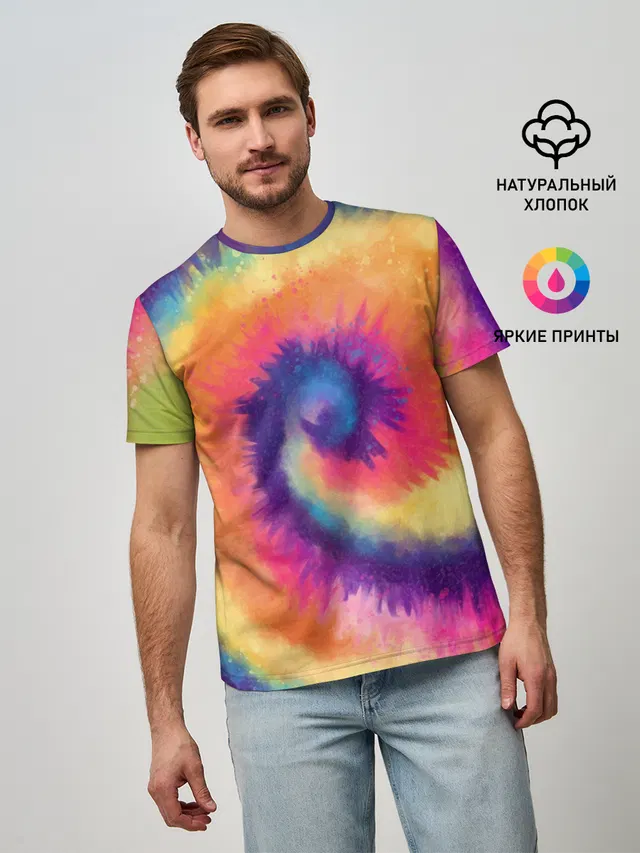 Мужская базовая футболка с принтом «Tie-Dye Multicolor»
