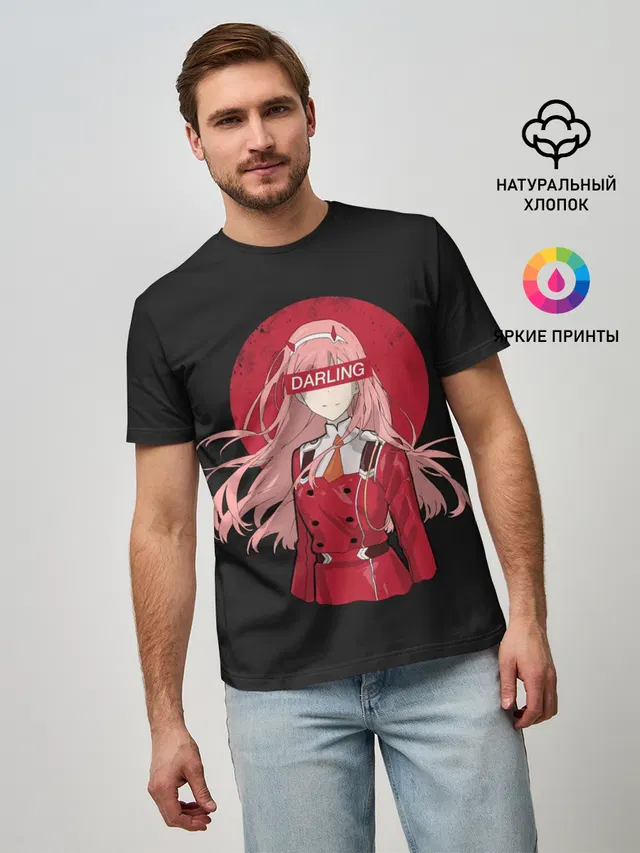 Мужская базовая футболка с принтом «Darling Zero Two — Darling Zero Two Black»