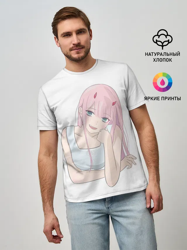 Мужская базовая футболка с принтом «Милая Zero Two»