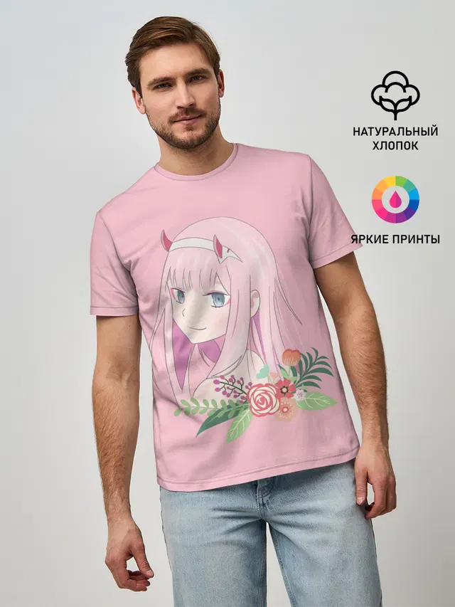 Мужская базовая футболка с принтом «Pink Zero Two»
